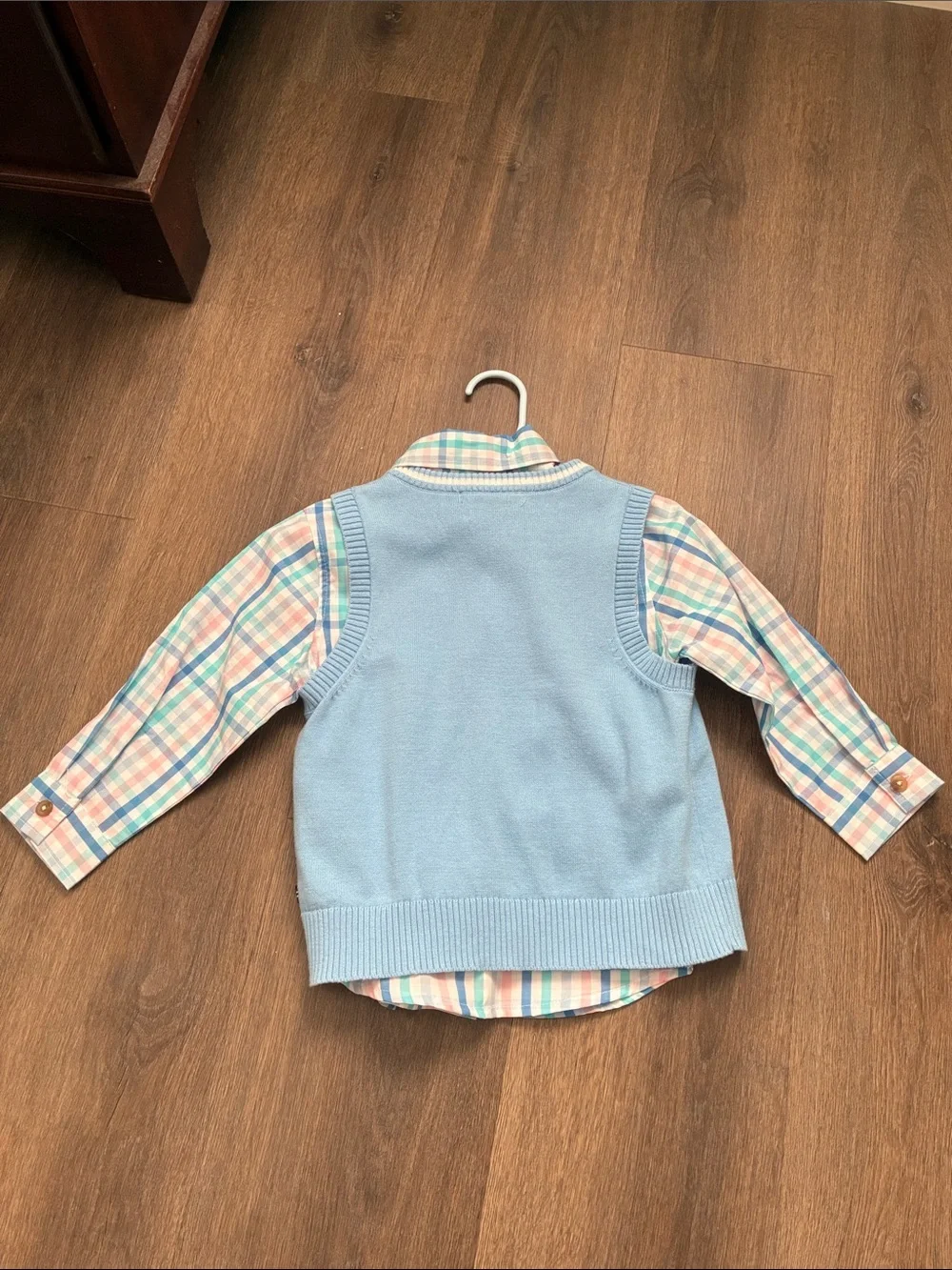 Nautica Light Blue Sweater Vest with Plaid Shirt - 2T